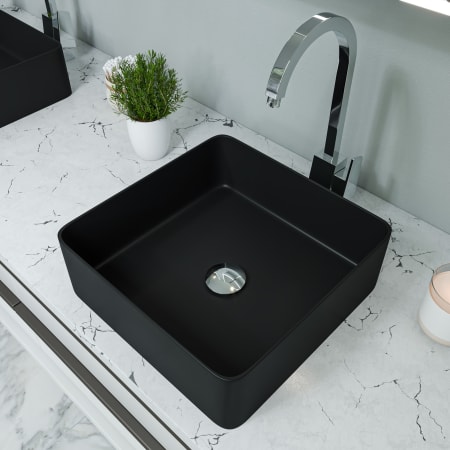 ALFI brand 15-1/8" Square Porcelain Vessel Bathroom Sink and 0 Faucet Holes at 0" Centers Black Matte