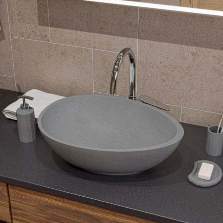 ALFI brand 21" Oval Concrete Vessel Bathroom Sink Grey Matte