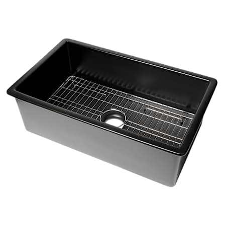 ALFI brand 32" Undermount or Drop In Single Basin Fireclay Kitchen Sink with Basin Rack Black Matte
