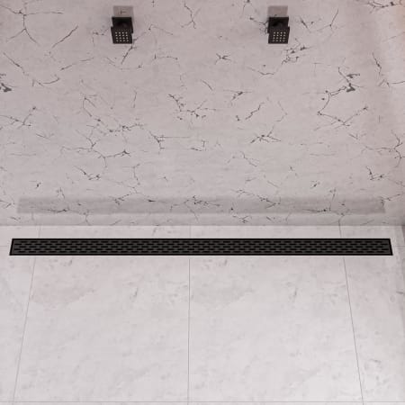 ALFI brand 59" Wide Linear Shower Drain with Groove Lines Black Matte