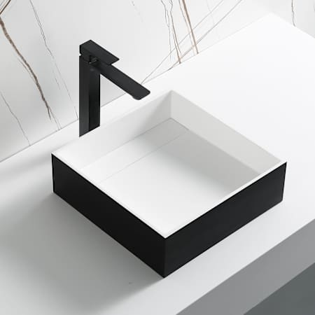 ALFI brand 15-1/8" Square Resin Vessel Bathroom Sink and 0 Faucet Holes at 0" Centers Black and White