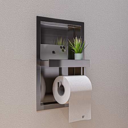 ALFI brand Recessed Euro Toilet Paper Holder with Shelf Brushed Stainless Steel