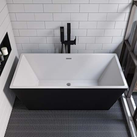 ALFI brand 60" Free Standing Acrylic Soaking Tub with Center Drain, Drain Assembly, and Overflow Black