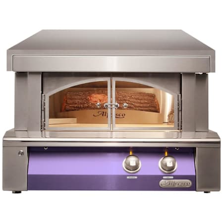 Alfresco 30 Inch Natural Gas Built-In Pizza Oven with Removable Glass Doors and Thermostat Blue Lilac