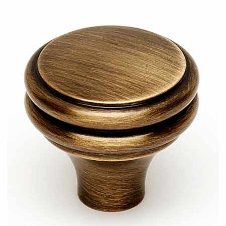 Alno Knobs 1-1/4" Ringed Round Solid Brass Cabinet Knob / Drawer Knob Antique English