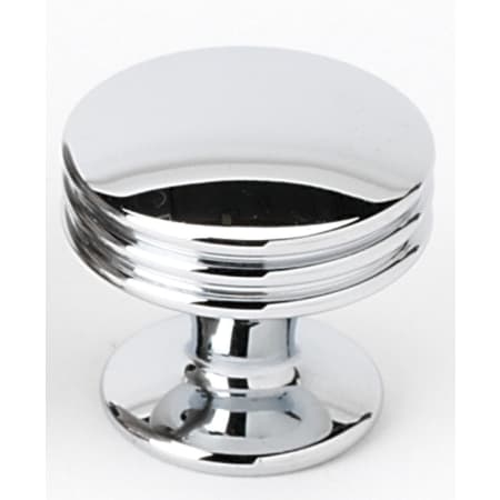 Alno Classic 1-3/8" Round Flat Ringed Retro Diner Solid Brass Mushroom Cabinet Knob / Drawer Knob Polished Chrome