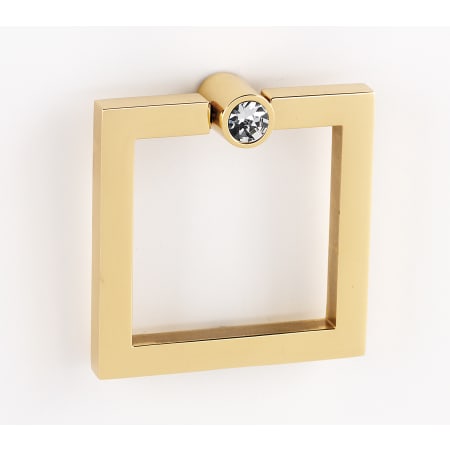 Alno 3 Inch Wide Square Ring Cabinet Pull with Round Crystal Mount Polished Brass