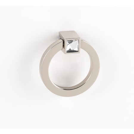 Alno 2 Inch Wide Round Ring Cabinet Pull with Square Crystal Mount Polished Nickel