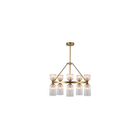 Alora Lighting Nelly 10 Light 26" Wide Chandelier with Ribbed Glass Shades Brushed Gold / Clear Ribbed Glass