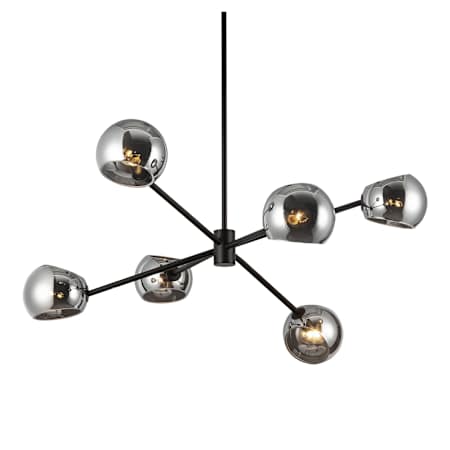 Alora Lighting Willow 6 Light 37" Wide Chandelier with Smoked Glass Shades Matte Black