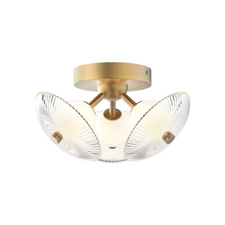 Alora Lighting Hera 13" Wide Flush Mount Ceiling Fixture Brushed Gold / Clear Ribbed Glass