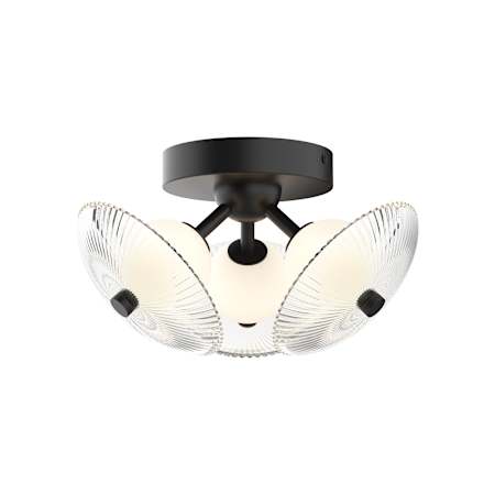 Alora Lighting Hera 13" Wide LED Semi-Flush Ceiling Fixture with Ribbed Outer and Opal Inner Glass Shades Matte Black / Clear Ribbed Glass
