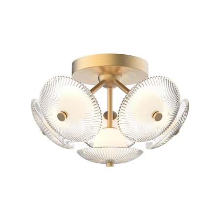 Alora Lighting Hera 19" Wide Flush Mount Ceiling Fixture Brushed Gold / Clear Ribbed Glass