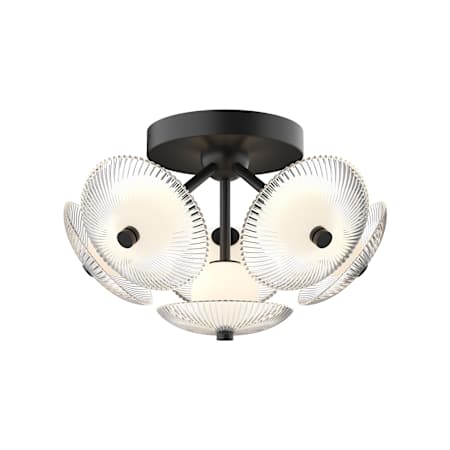 Alora Lighting Hera 16" Wide LED Semi-Flush Ceiling Fixture with Ribbed Outer and Opal Inner Glass Shades Matte Black / Clear Ribbed Glass