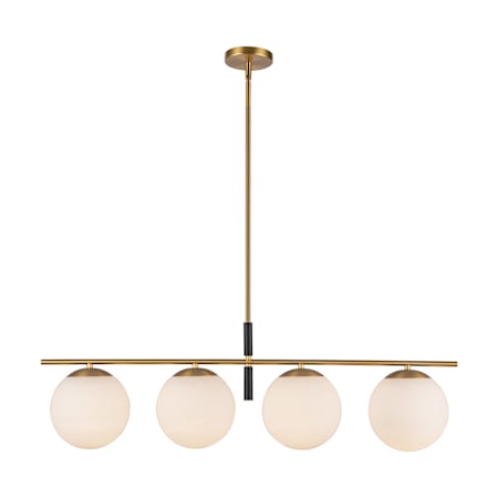 Alora Lighting Zuri 4 Light 37" Wide Linear Chandelier with Opal Glass Shades Brushed Gold / Opal Glass