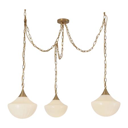 Alora Lighting Farrah 3 Light 12" Wide Multi Light Pendant with Ribbed Opal Glass Shades Brushed Gold / Glossy Ribbed Opal Glass
