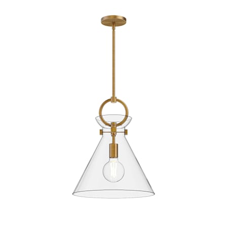Alora Lighting Emerson 14" Wide Pendant Aged Gold / Clear Glass