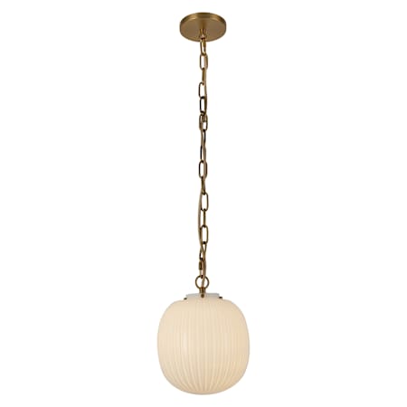 Alora Lighting Cherise 12" Wide Pendant with Ribbed Opal Glass Shade Brushed Gold / Glossy Ribbed Opal Glass