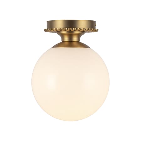 Alora Lighting Otis 8" Wide Semi-Flush Globe Ceiling Fixture with Opal Glass Shade Brushed Gold / Glossy Opal Glass