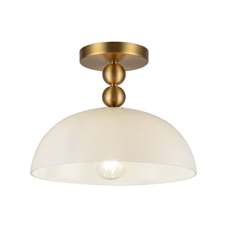 Alora Lighting Paisley 12" Wide Semi-Flush Ceiling Fixture with Opal Glass Shade Brushed Gold / Glossy Opal Glass