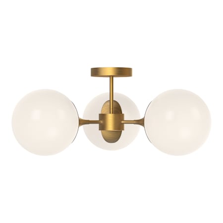 Alora Lighting Nouveau 3 Light 26" Wide Semi-Flush Ceiling Fixture with Opal Glass Shades Aged Gold