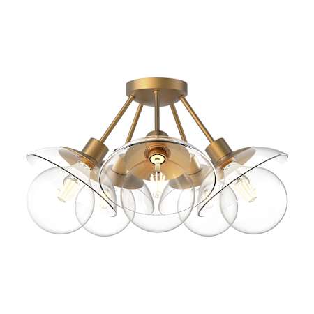 Alora Lighting Francesca 5 Light 20" Wide Semi-Flush Ceiling Fixture with Clear Glass Shades Aged Gold