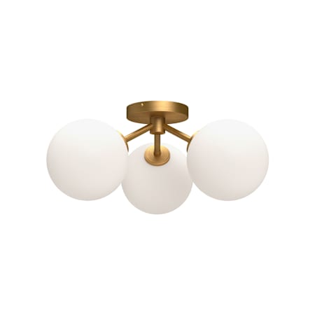 Alora Lighting Cassia 3 Light 18" Wide Semi-Flush Ceiling Fixture with Opal Glass Shades Aged Gold