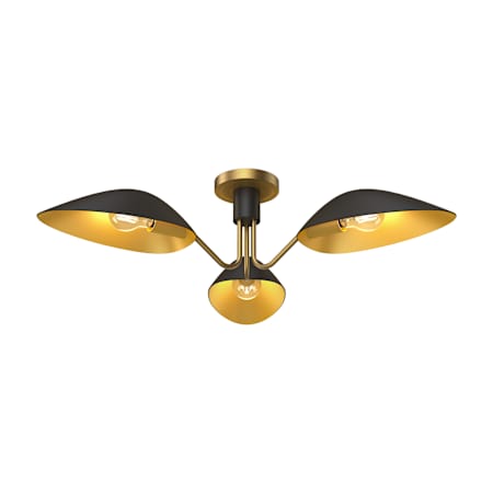 Alora Lighting Oscar 3 Light 32" Wide Semi-Flush Ceiling Fixture Aged Gold / Matte Black