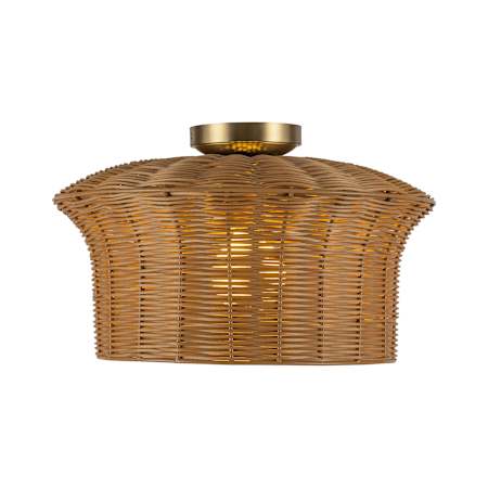 Alora Lighting Kai 16" Wide Semi-Flush Drum Ceiling Fixture with Rattan Shade Brushed Gold