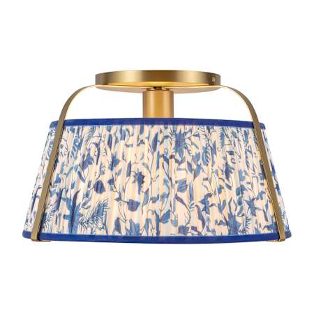 Alora Lighting Scout 13" Wide Semi-Flush Ceiling Fixture Brushed Gold / Blue Linen