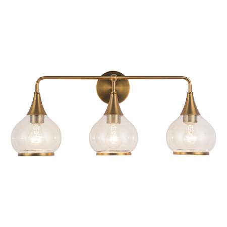 Alora Lighting Hazel 3 Light 27" Wide Bathroom Vanity Light with Clear Glass Shades Aged Gold