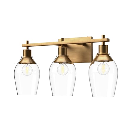 Alora Lighting Kingsley 3 Light 22" Wide Bathroom Vanity Light with Clear Glass Shades Aged Gold