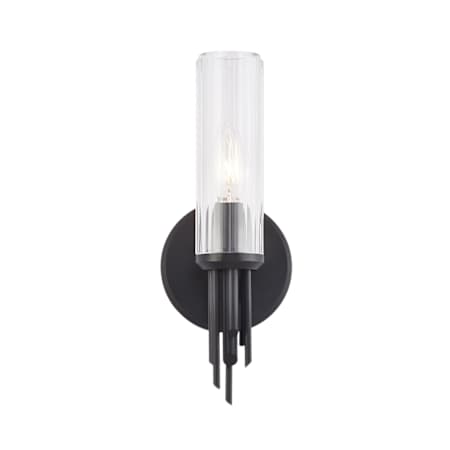 Alora Lighting Torres 12" Tall Wall Sconce Clear Ribbed Glass / Matte Black