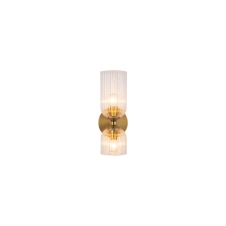 Alora Lighting Nelly 2 Light 12" Tall Bathroom Sconce with Ribbed Glass Shades Brushed Gold / Clear Ribbed Glass