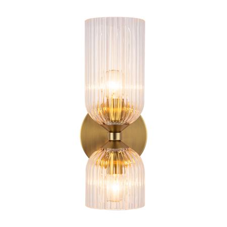 Alora Lighting Nelly 2 Light 12" Tall Bathroom Sconce with Ribbed Glass Shades Brushed Gold / Clear Ribbed Glass