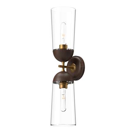 Alora Lighting Emil 2 Light 23" Tall Wall Sconce Aged Gold / Walnut