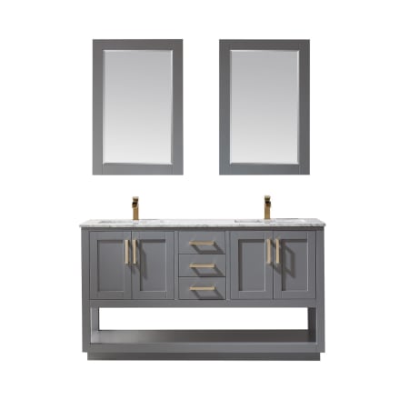 Altair Remi 60" Free Standing Double Basin Vanity Set with Cabinet, Marble Vanity Top, and Framed Mirrors Gray