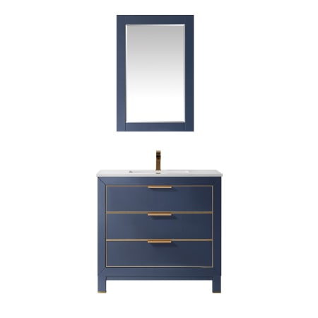 Altair Jackson 36" Free Standing Single Basin Vanity Set with Cabinet, Stone Composite Vanity Top, and Framed Mirror Royal Blue