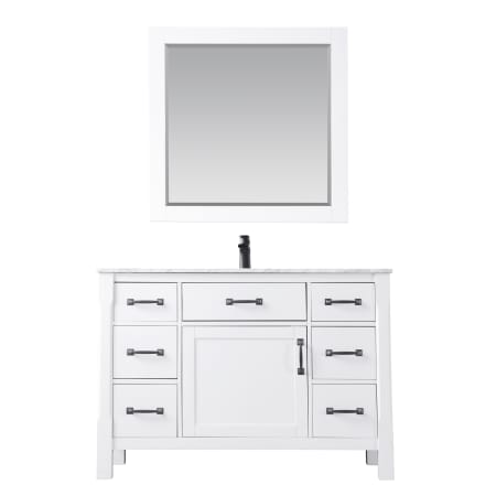 Altair Maribella 48" Free Standing Single Basin Vanity Set with Cabinet, Marble Vanity Top, and Framed Mirror White