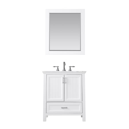 Altair Isla 30" Free Standing Single Basin Vanity Set with Cabinet, Marble Vanity Top, and Framed Mirror White