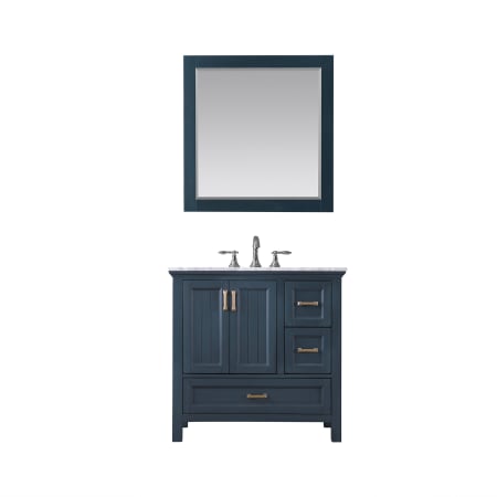 Altair Isla 36" Free Standing Single Basin Vanity Set with Cabinet, Marble Vanity Top, and Framed Mirror Classic Blue