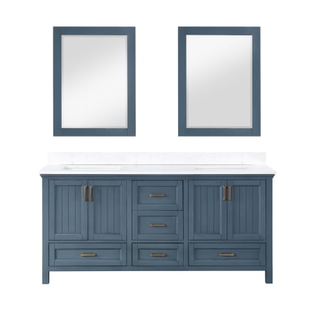 Altair Isla 72" Free Standing Double Basin Vanity Set with Cabinet, Engineered Stone Vanity Top, and Framed Mirrors Classic Blue