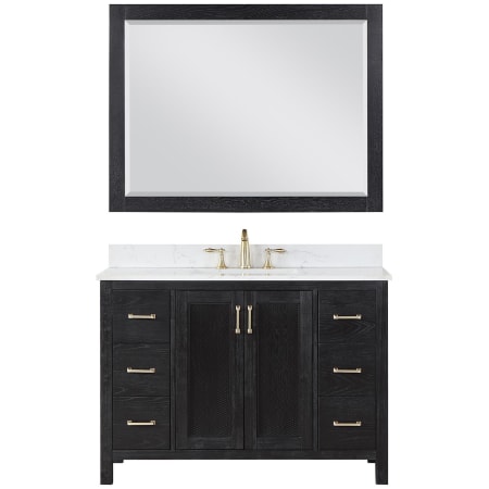 Altair Hadiya 48" Free Standing Single Basin Vanity Set with Cabinet, Stone Composite Vanity Top, and Framed Mirror Black Oak