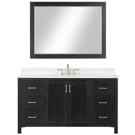 Altair Hadiya 60" Free Standing Single Basin Vanity Set with Cabinet, Stone Composite Vanity Top, and Framed Mirror Black Oak