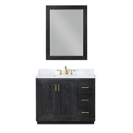 Altair Gazsi 42" Free Standing Single Basin Vanity Set with Cabinet, Engineered Stone Vanity Top, and Framed Mirror Black Oak