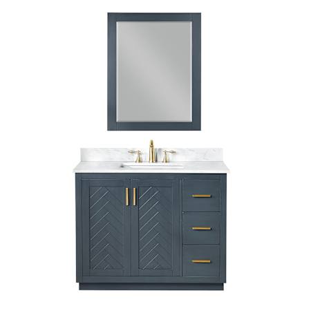 Altair Gazsi 42" Free Standing Single Basin Vanity Set with Cabinet, Engineered Stone Vanity Top, and Framed Mirror Classic Blue