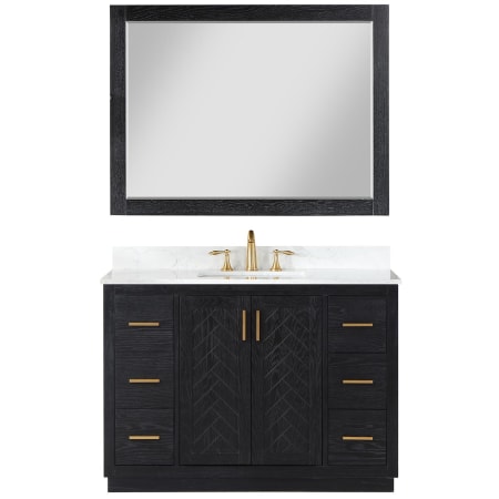 Altair Gazsi 48" Free Standing Single Basin Vanity Set with Cabinet, Stone Composite Vanity Top, and Framed Mirror Black Oak