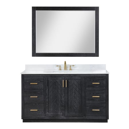 Altair Gazsi 60" Free Standing Single Basin Vanity Set with Cabinet, Engineered Stone Vanity Top, and Framed Mirror Black Oak