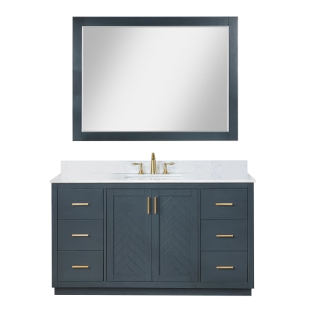 Altair Gazsi 60" Free Standing Single Basin Vanity Set with Cabinet, Engineered Stone Vanity Top, and Framed Mirror Classic Blue