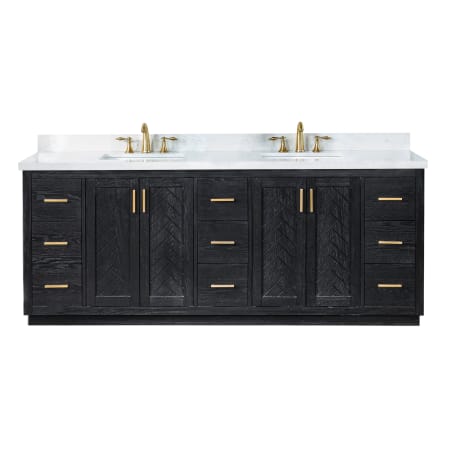 Altair Gazsi 84" Free Standing Double Basin Vanity Set with Cabinet and Engineered Stone Vanity Top Black Oak